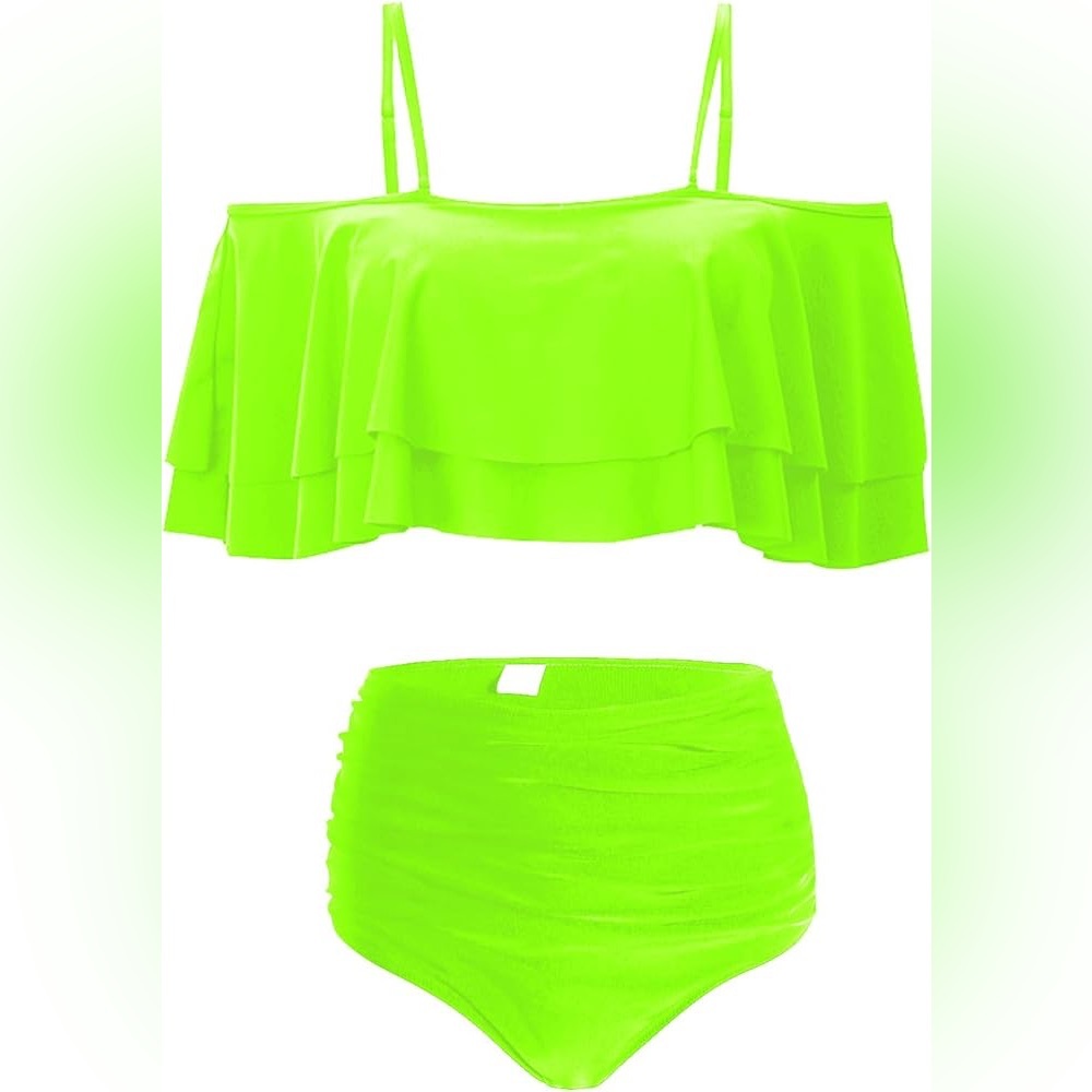 NWT High Waisted Ruffle Off Shoulder Bathing Suits - Picture 2 of 3